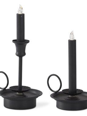 Set of 2 Black Colonial LED Candles w/Timers NEW